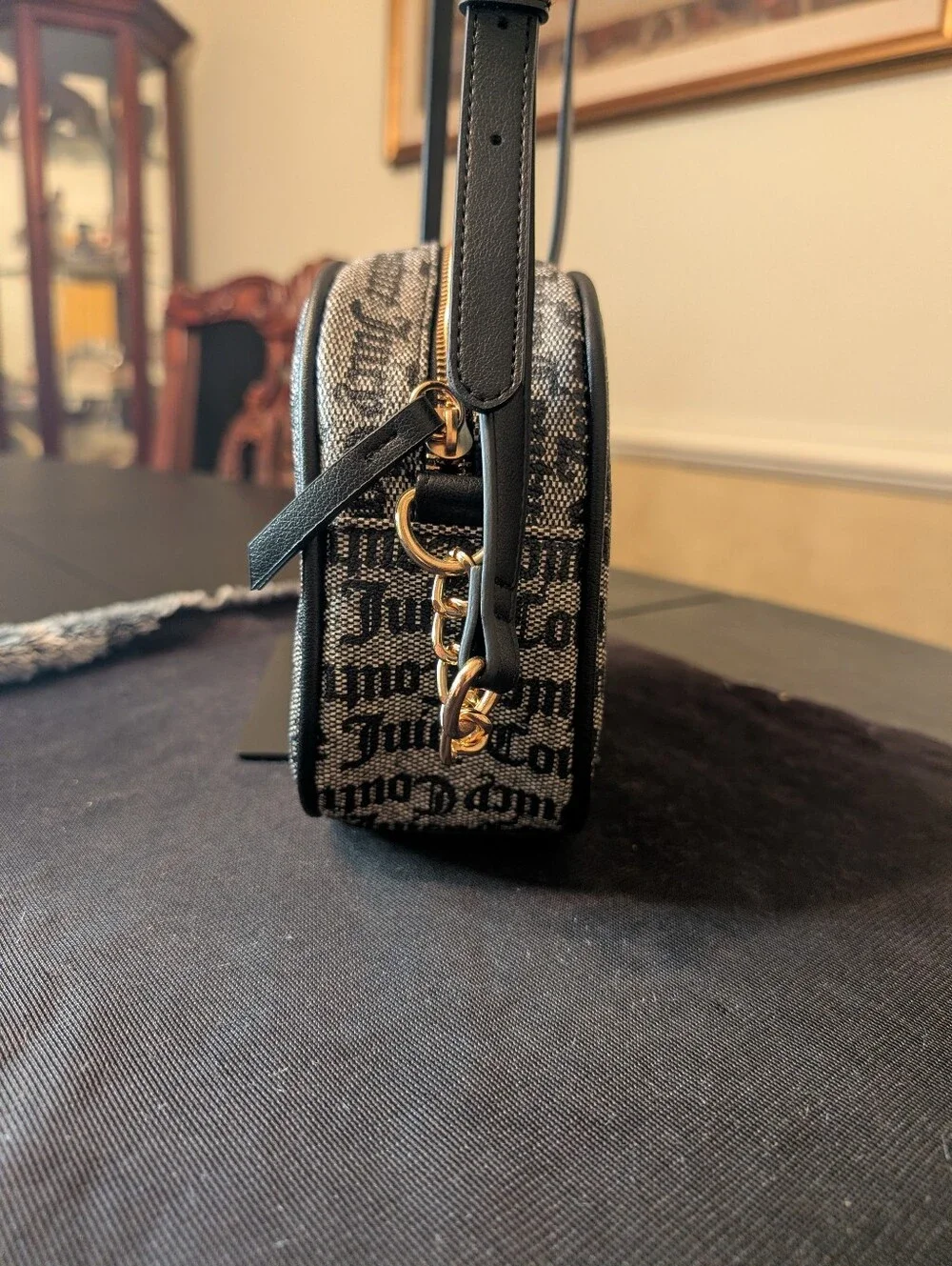 Juicy Couture Black and Cream Logo Crossbody Bag